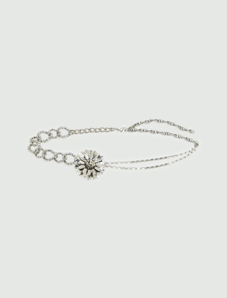 gürtel mit blumen und strasssteinen - silber