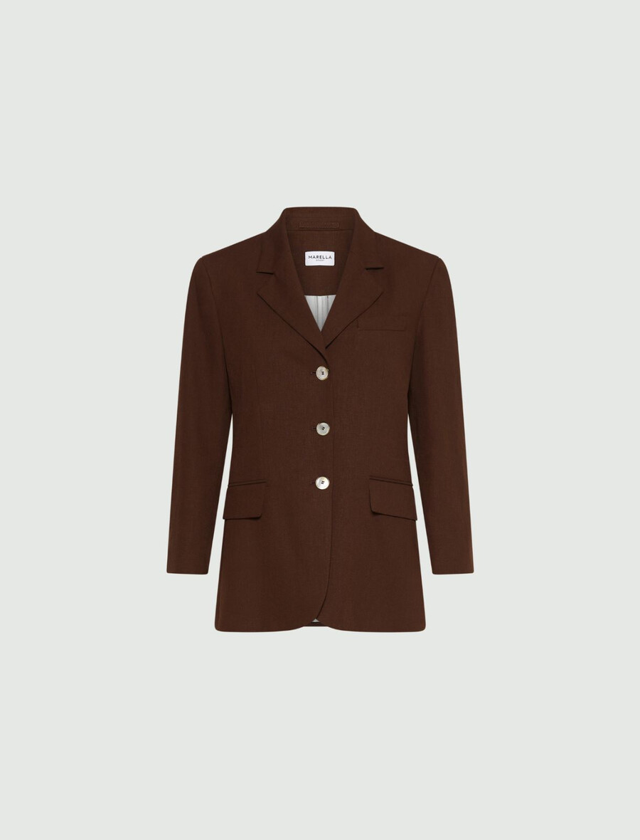 einreihiger blazer aus leinenmischgewebe – braun