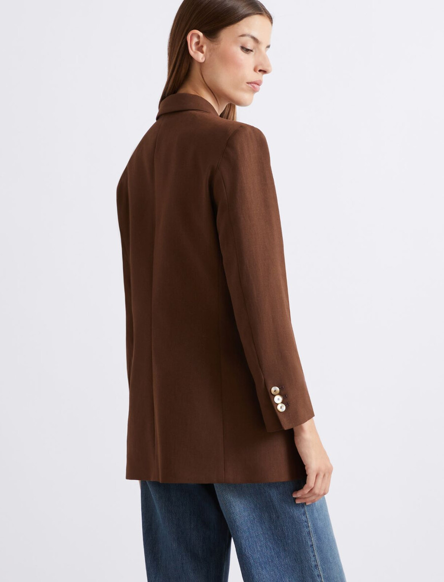 einreihiger blazer aus leinenmischgewebe – braun