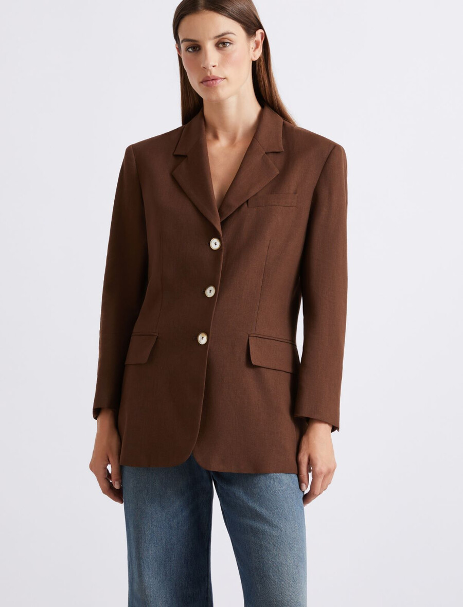 einreihiger blazer aus leinenmischgewebe – braun