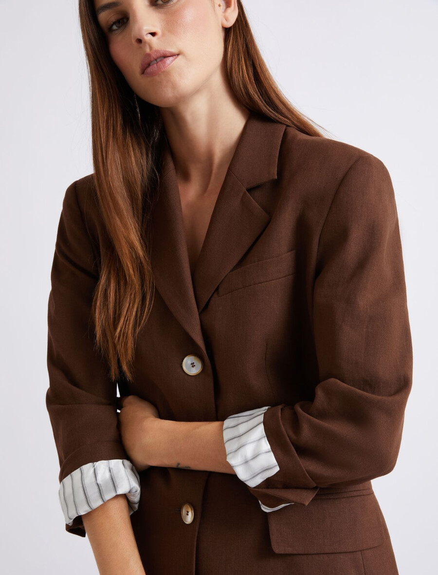 einreihiger blazer aus leinenmischgewebe – braun