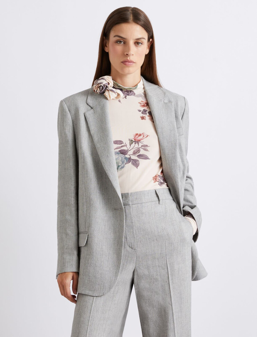 grisaille-blazer aus stretch-leinenmischung - grau