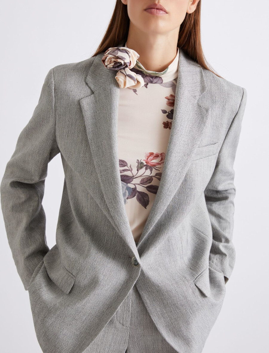 grisaille-blazer aus stretch-leinenmischung - grau