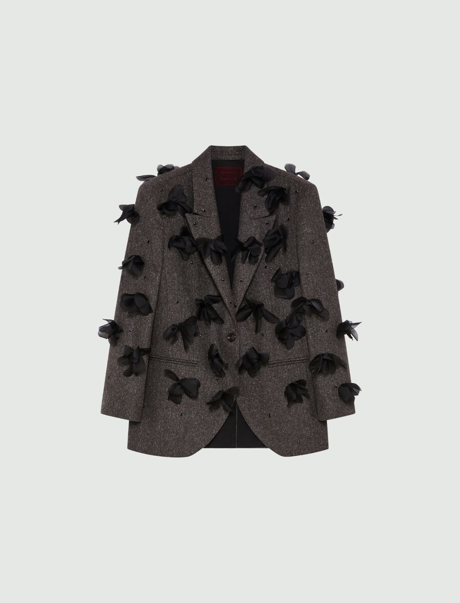 blazer mit floralen und gestickten details - dunkelbraun