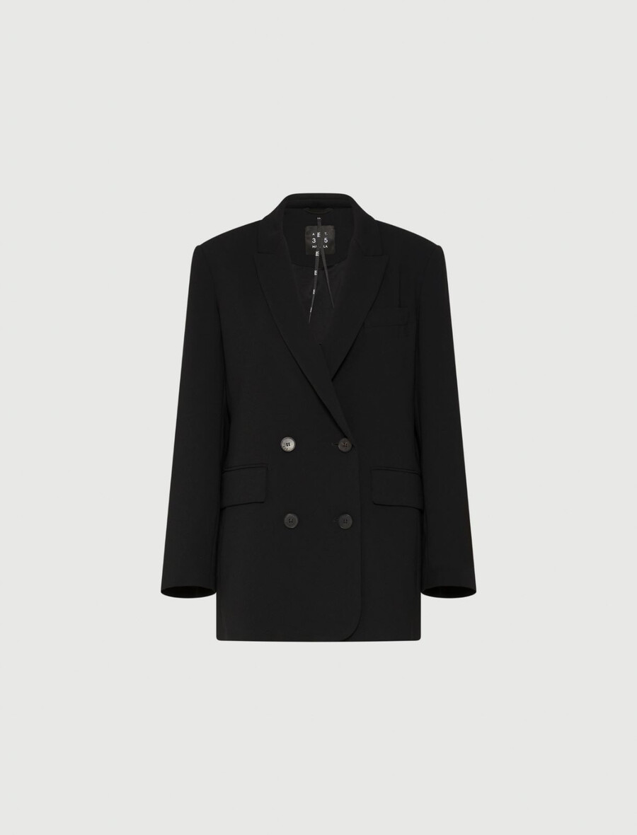 gerade geschnittene envers-satinjacke – schwarz