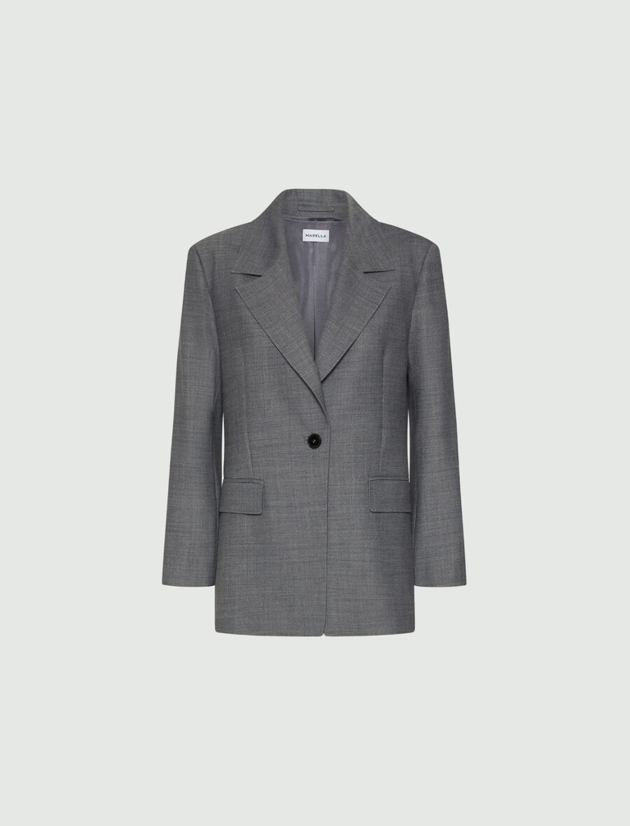 jacke mit halbem gürteldetail – melange grau