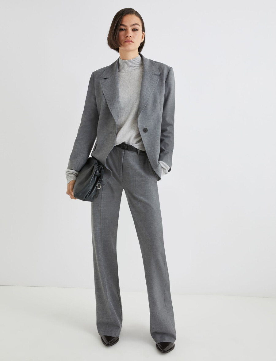 jacke mit halbem gürteldetail – melange grau