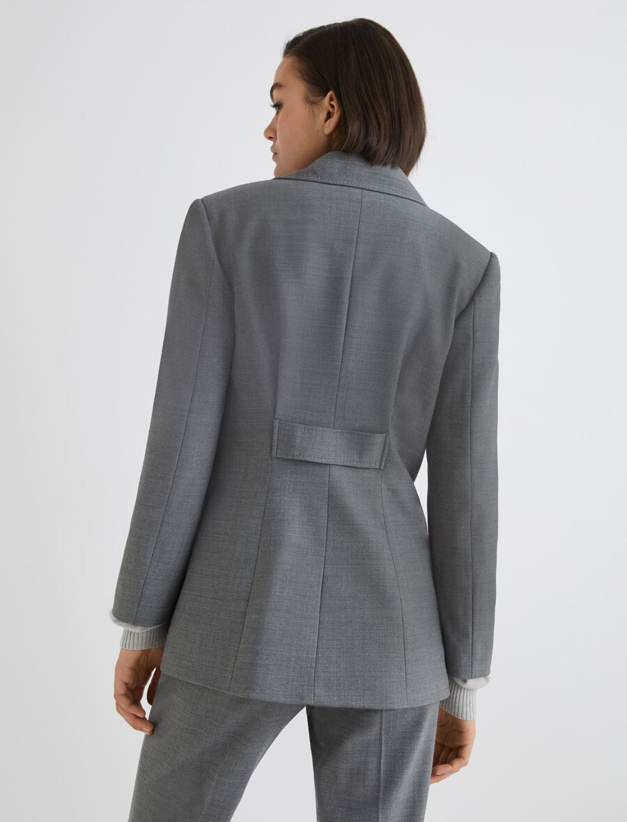 jacke mit halbem gürteldetail – melange grau
