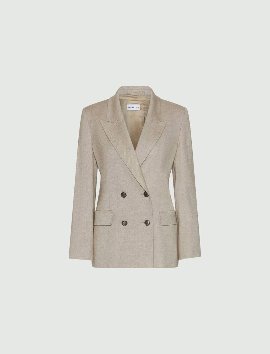 doppelreihiger blazer aus wollmischgewebe - haselnussbraun
