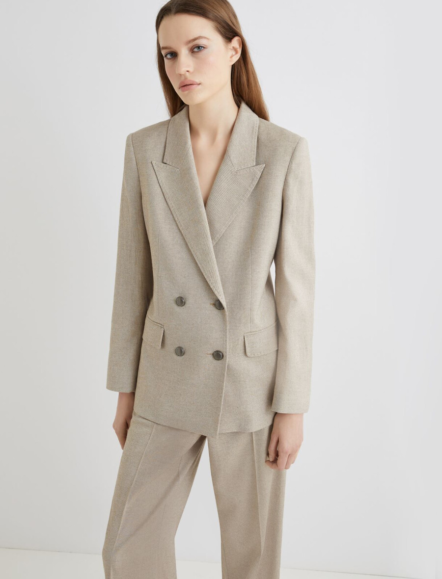 doppelreihiger blazer aus wollmischgewebe - haselnussbraun