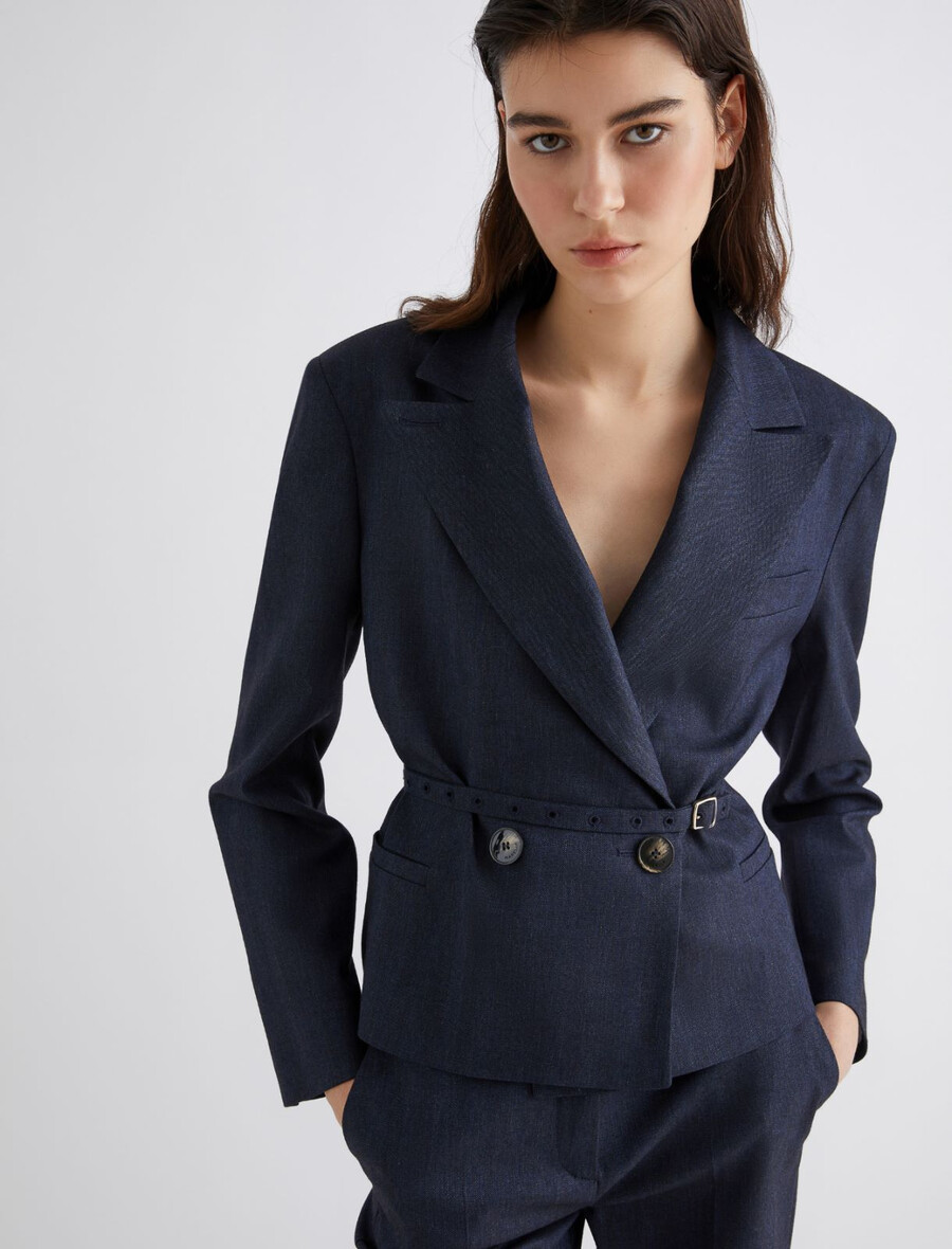kurze jacke mit gürtel – marineblau