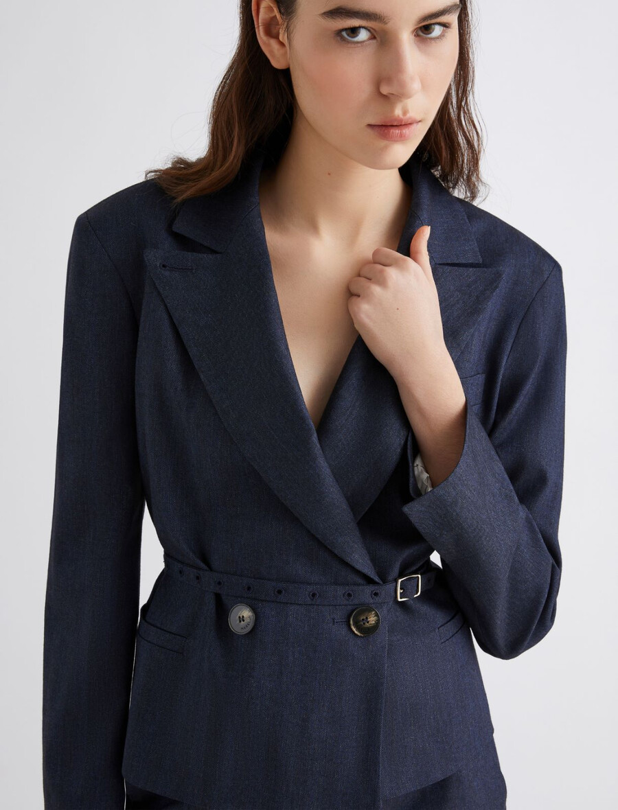 kurze jacke mit gürtel – marineblau