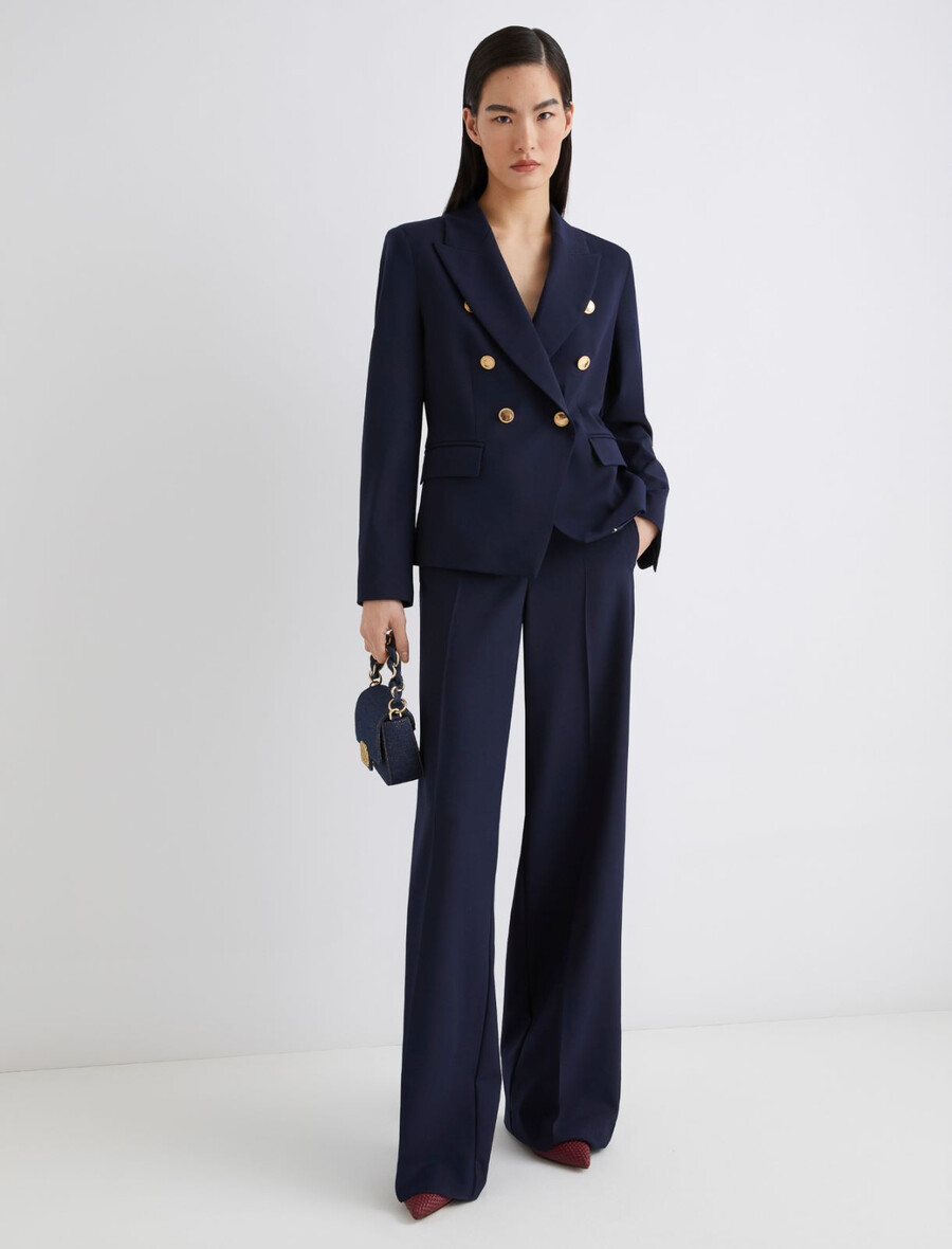 schmal geschnittene jacke aus stretch-wollmischgewebe – marineblau