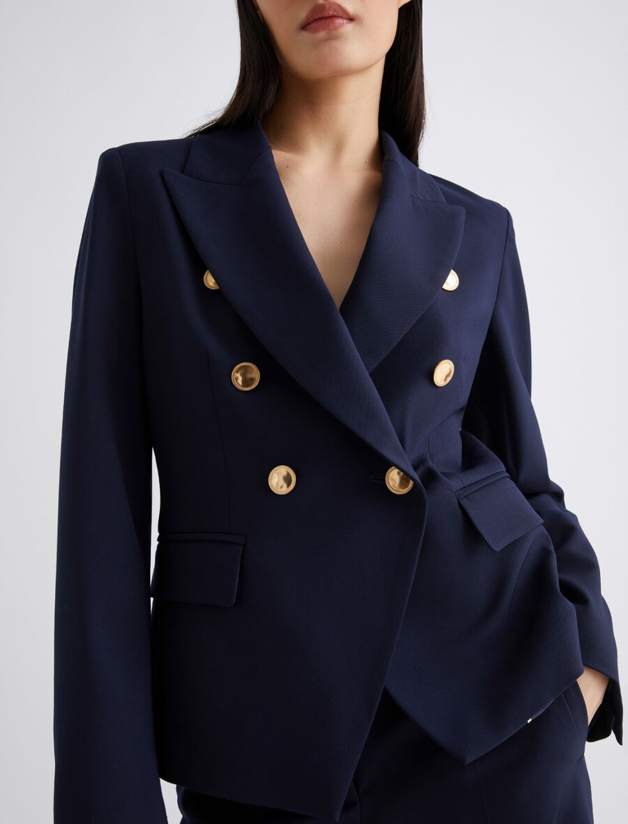 schmal geschnittene jacke aus stretch-wollmischgewebe – marineblau