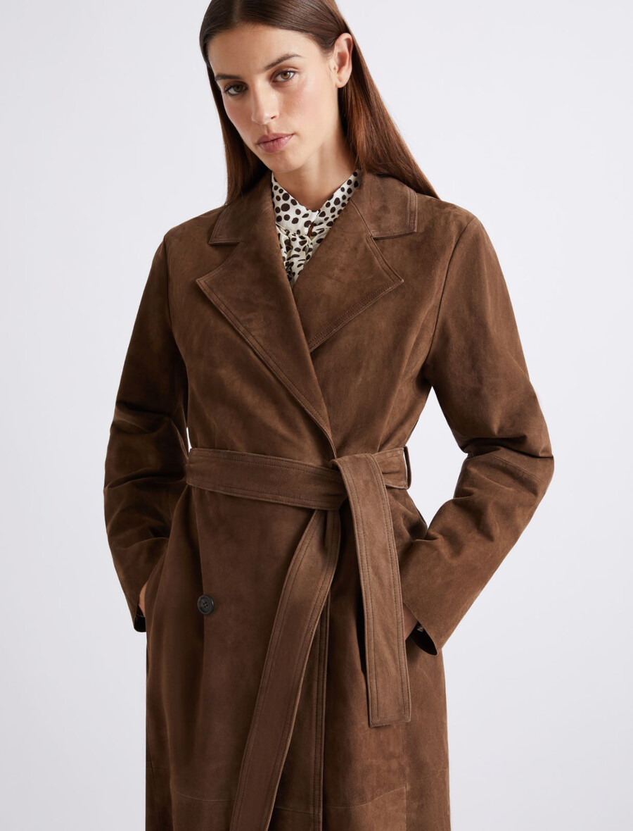 trenchcoat aus wildleder - braun
