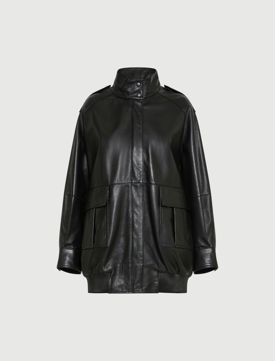 Übergroße schwere lederjacke – schwarz