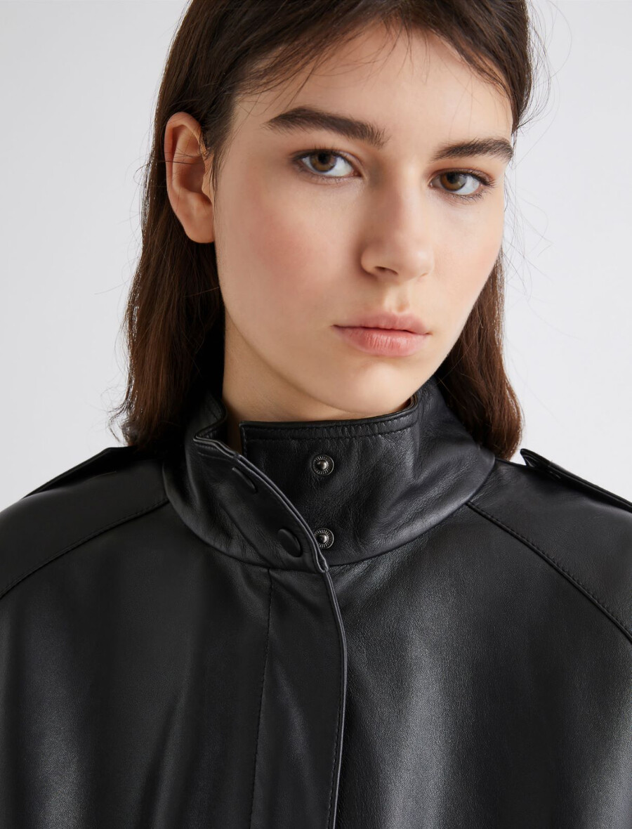 Übergroße schwere lederjacke – schwarz