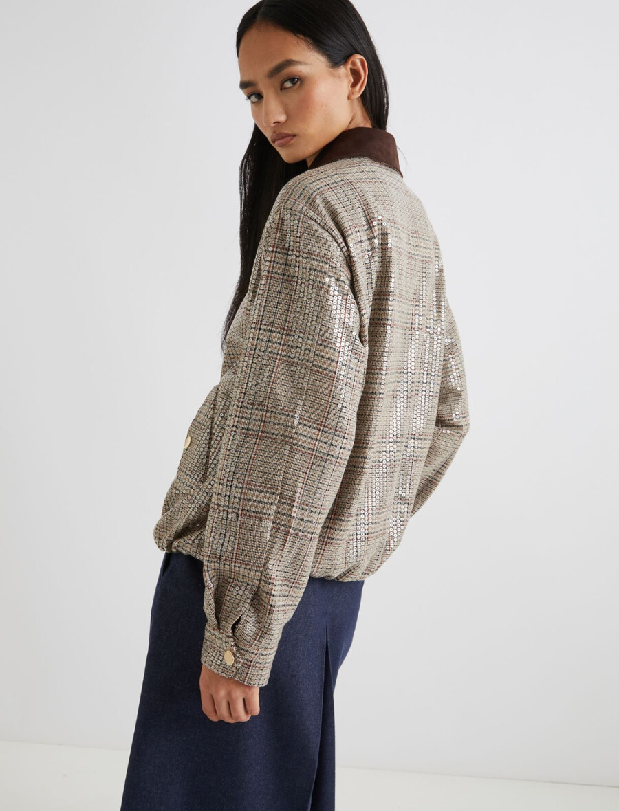 paillettenbesetzte bomberjacke – beige