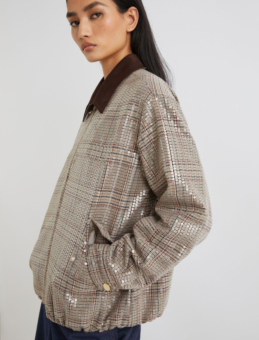 paillettenbesetzte bomberjacke – beige