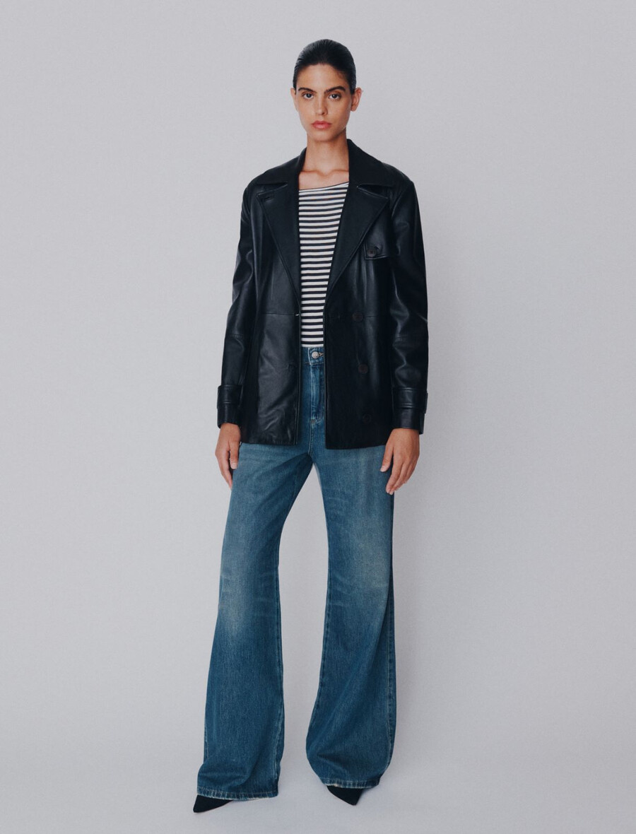 hochgeschnittene weite jeans – marineblau