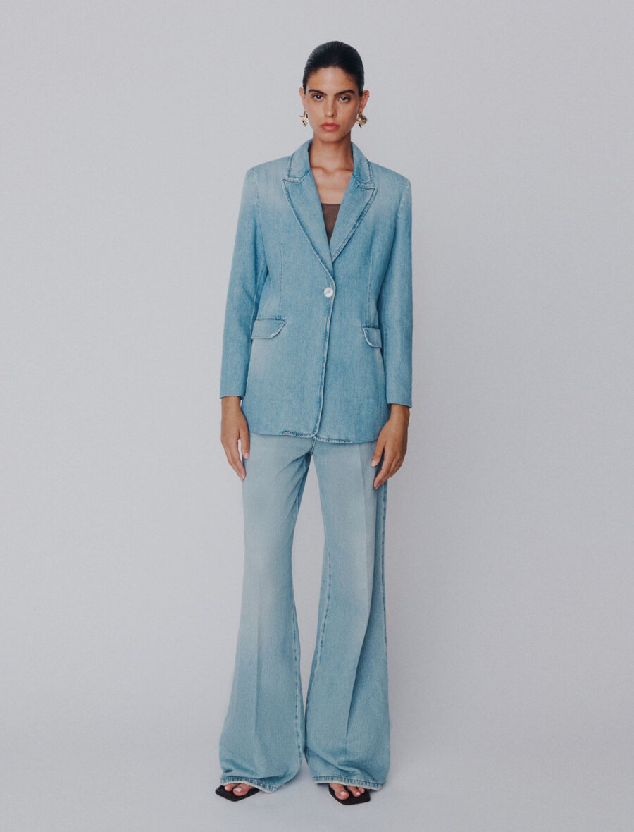 hochgeschnittene weite jeans – staubblau