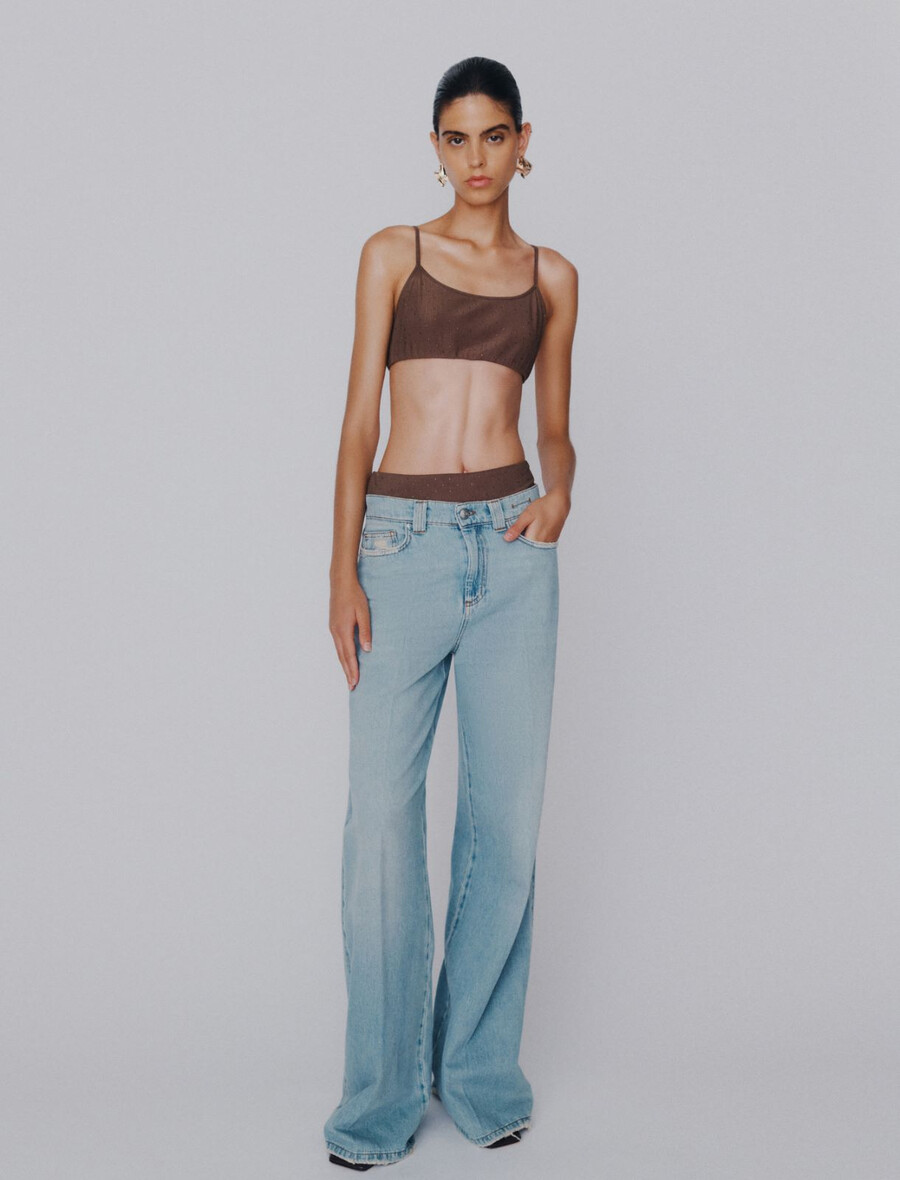hochgeschnittene weite jeans – staubblau
