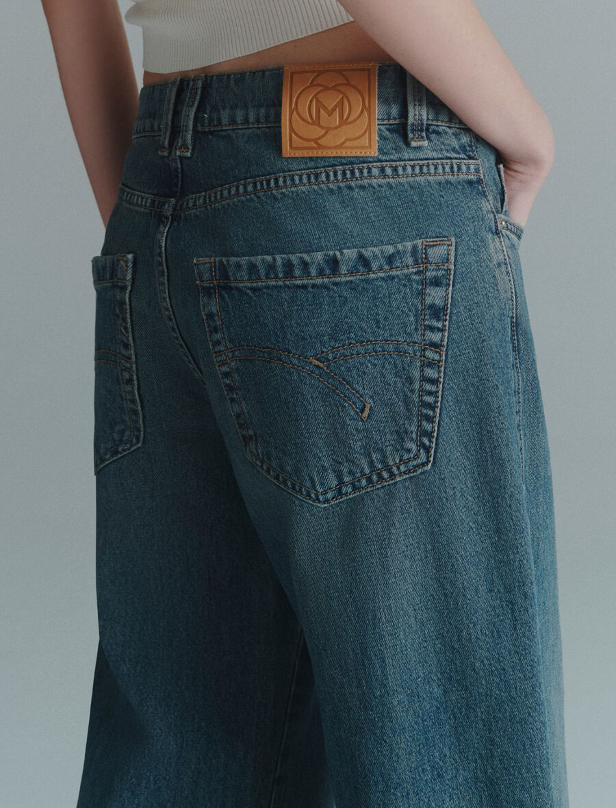 hüftjeans mit weitem bein – preussischblau