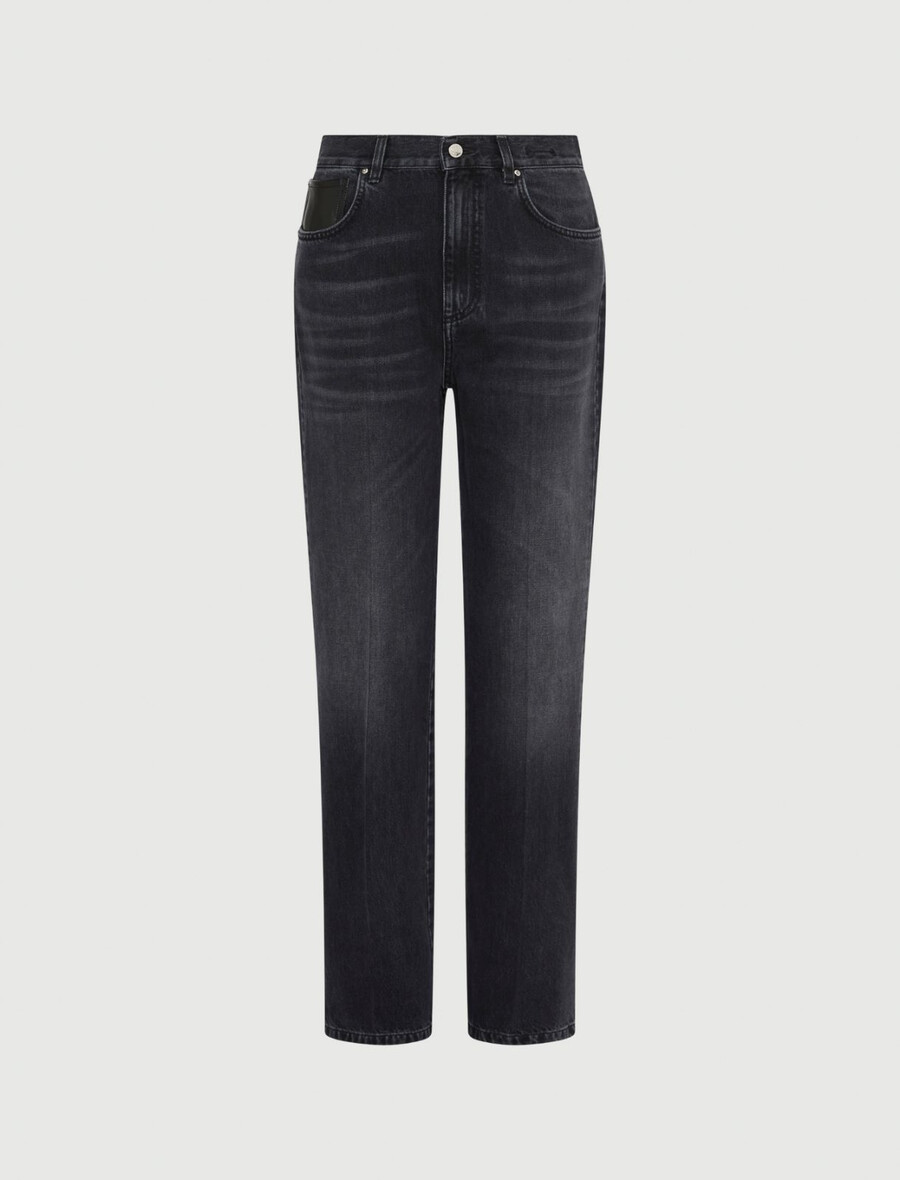 abgesteppte jeans mit weitem bein – schwarz