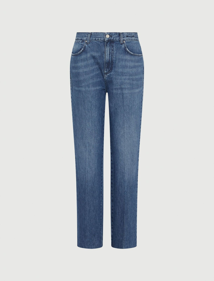 abgesteppte jeans mit weitem bein – blaue jeans