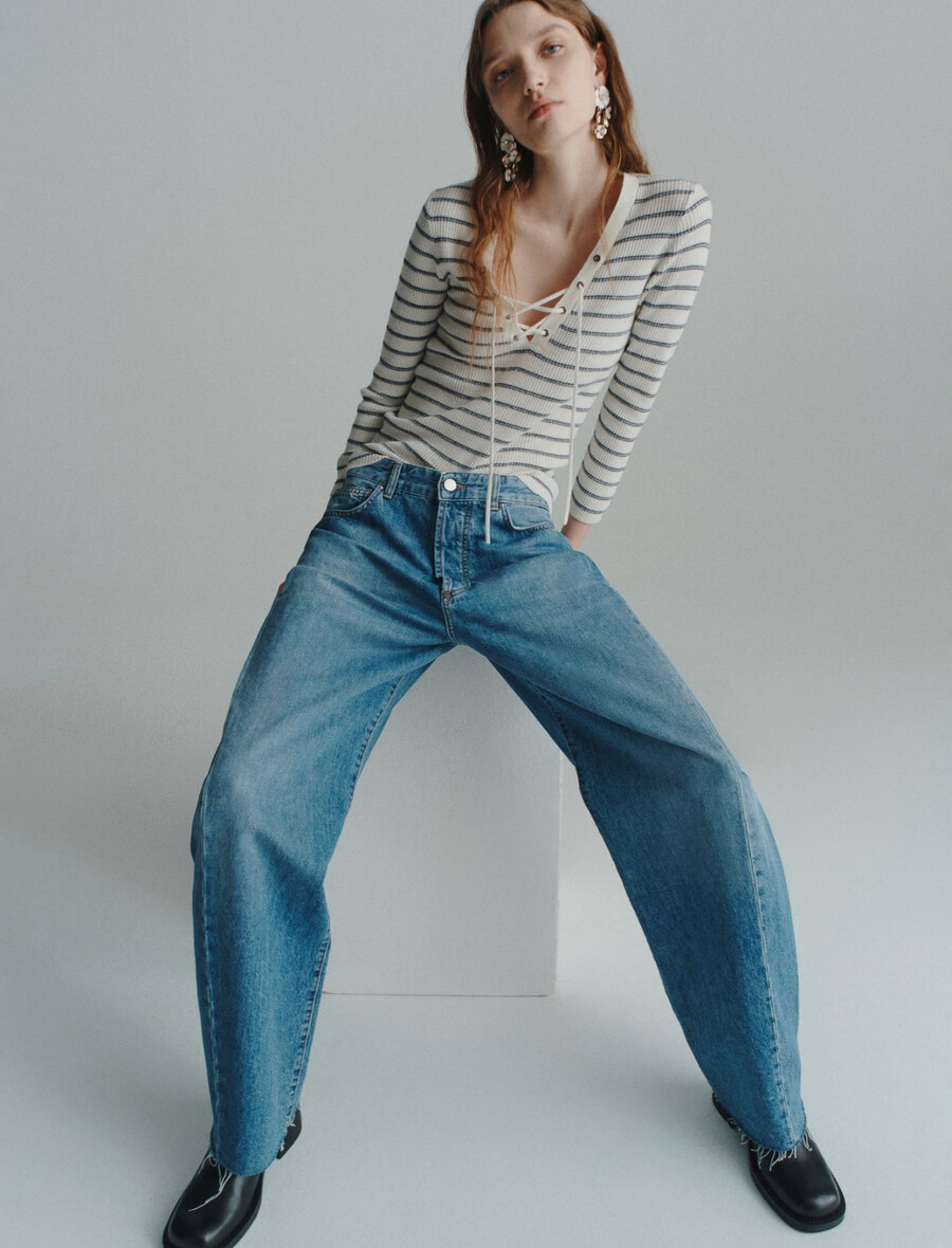 lässige jeans mit weitem bein - delave` blau