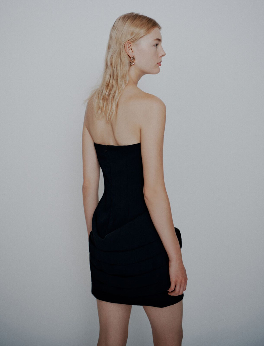 satin-bustierkleid mit schleifendetail – schwarz