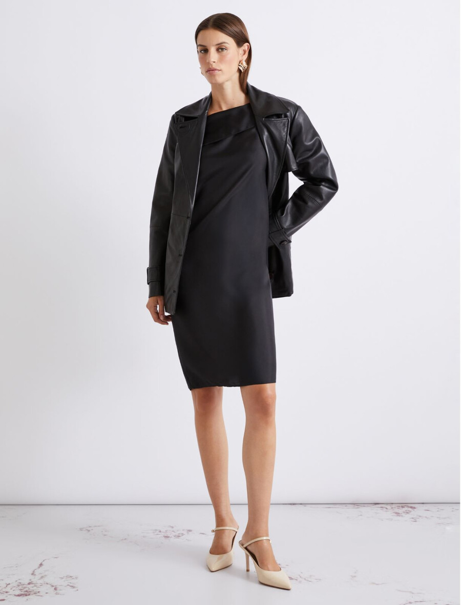 seidentwillkleid mit asymmetrischem ausschnitt - schwarz