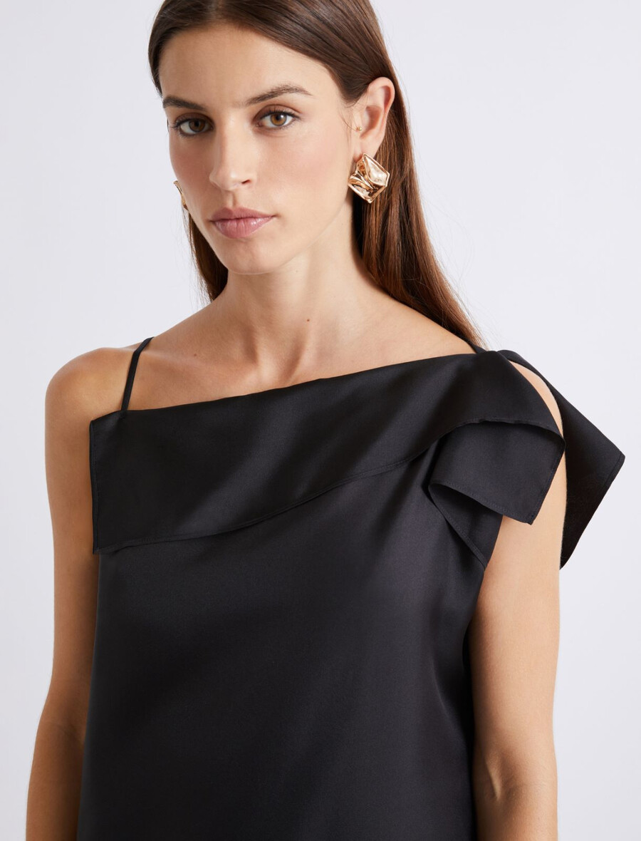seidentwillkleid mit asymmetrischem ausschnitt - schwarz