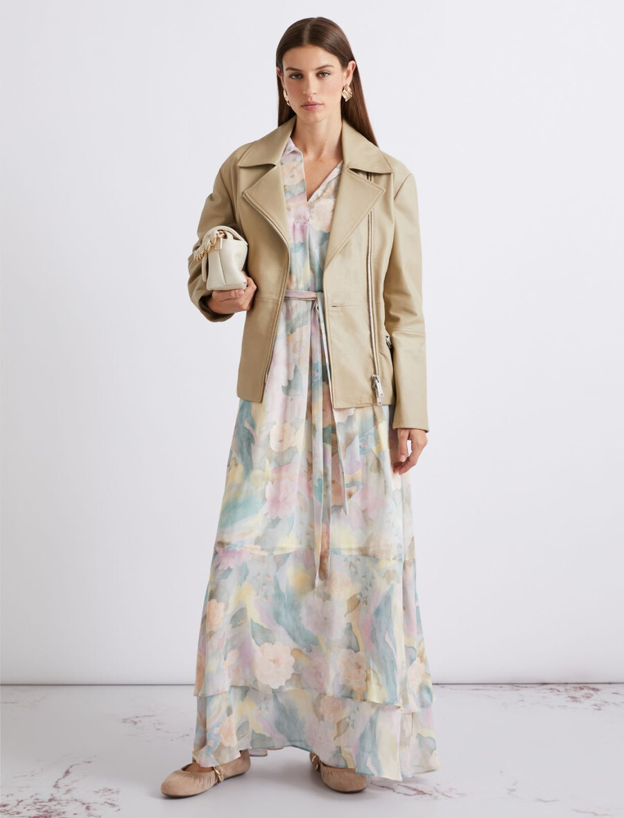 langes bedrucktes georgette-kleid – hellblau