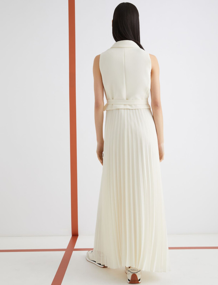 langes kleid aus zwei materialien - wolle weiss