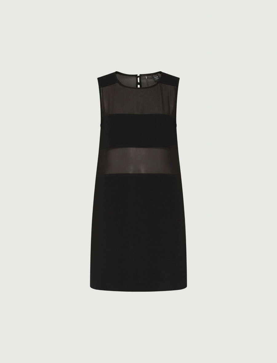 ausgestelltes kleid aus zwei materialien - schwarz