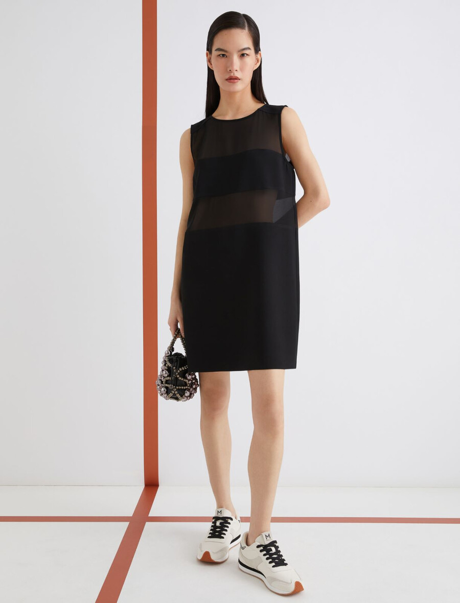 ausgestelltes kleid aus zwei materialien - schwarz
