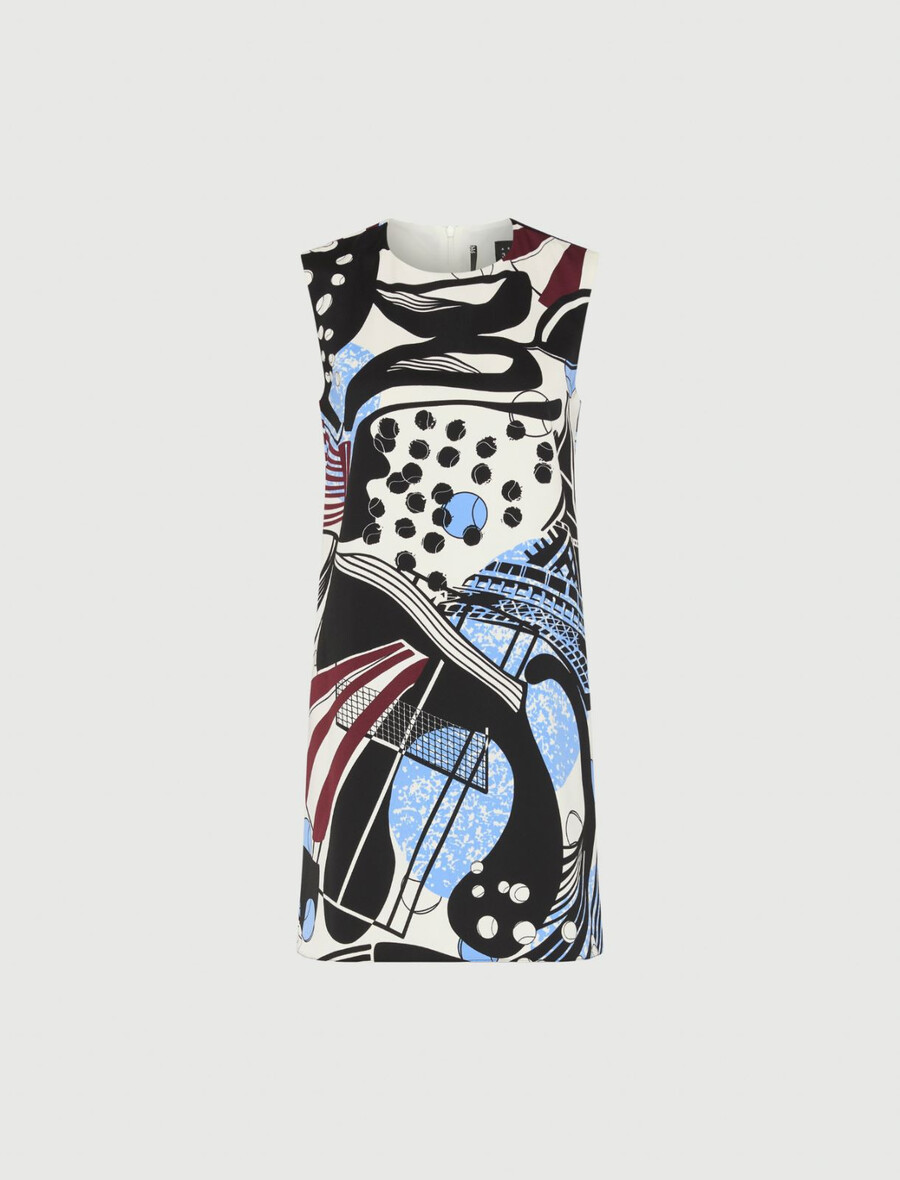 Ärmelloses kleid mit makro-print - wolle weiss