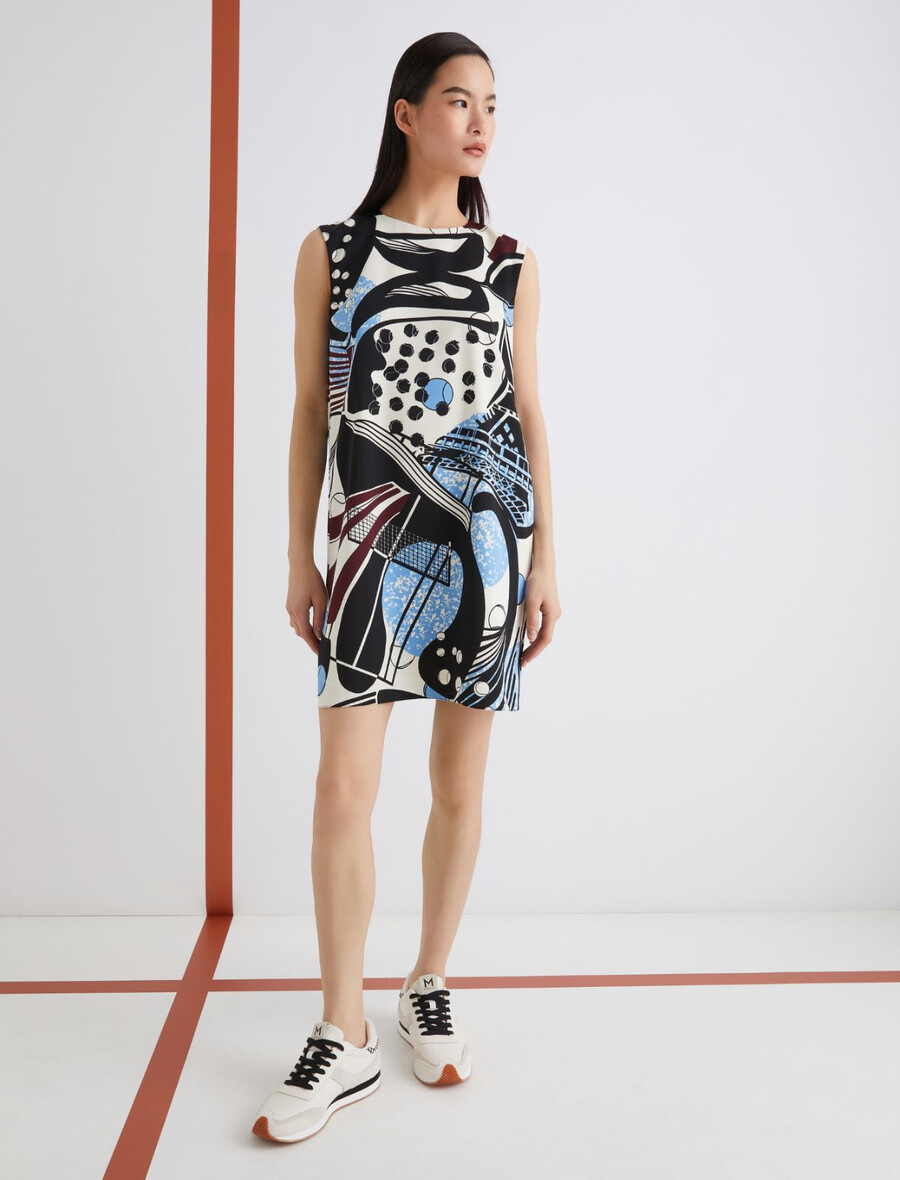 Ärmelloses kleid mit makro-print - wolle weiss