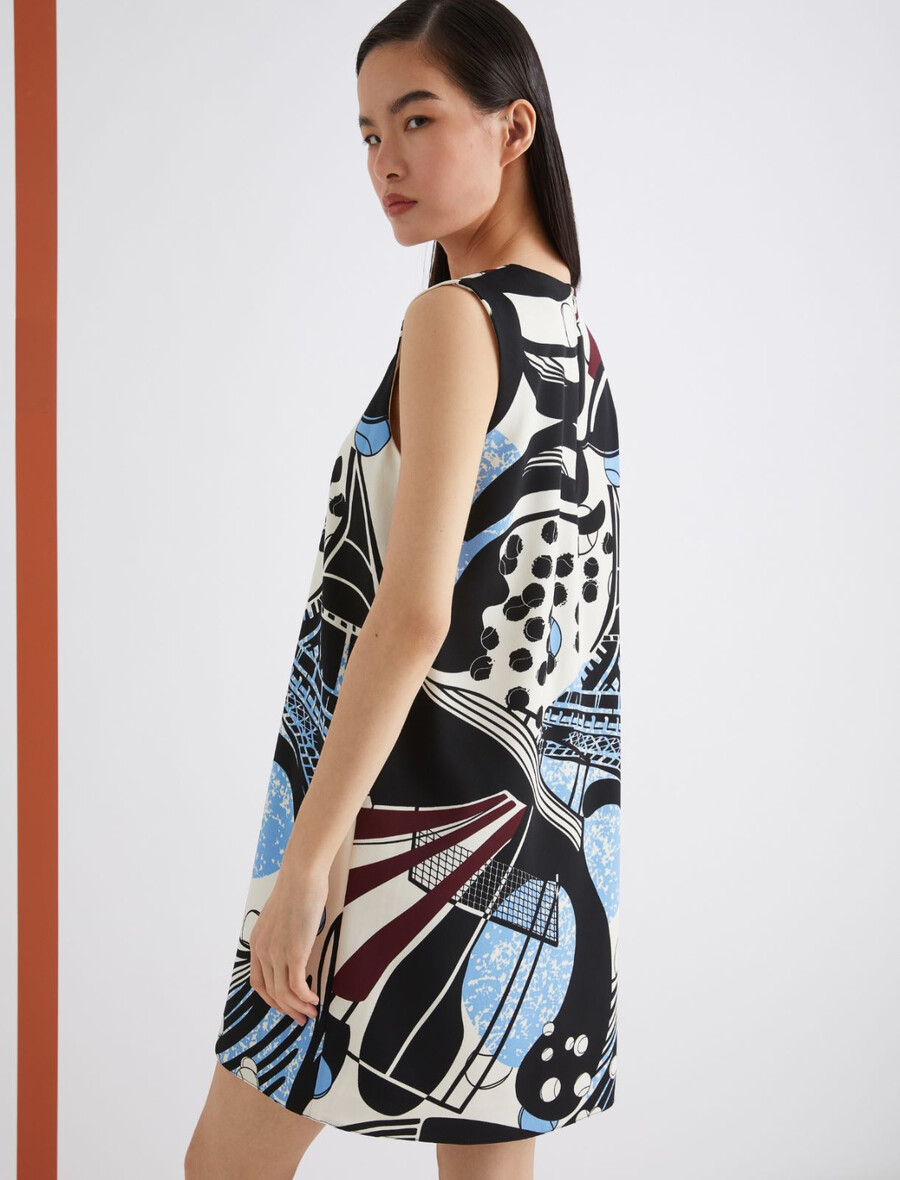 Ärmelloses kleid mit makro-print - wolle weiss