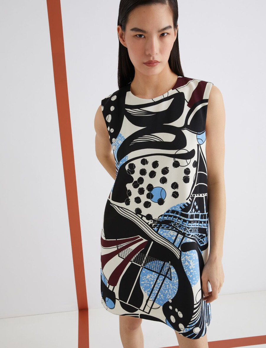Ärmelloses kleid mit makro-print - wolle weiss