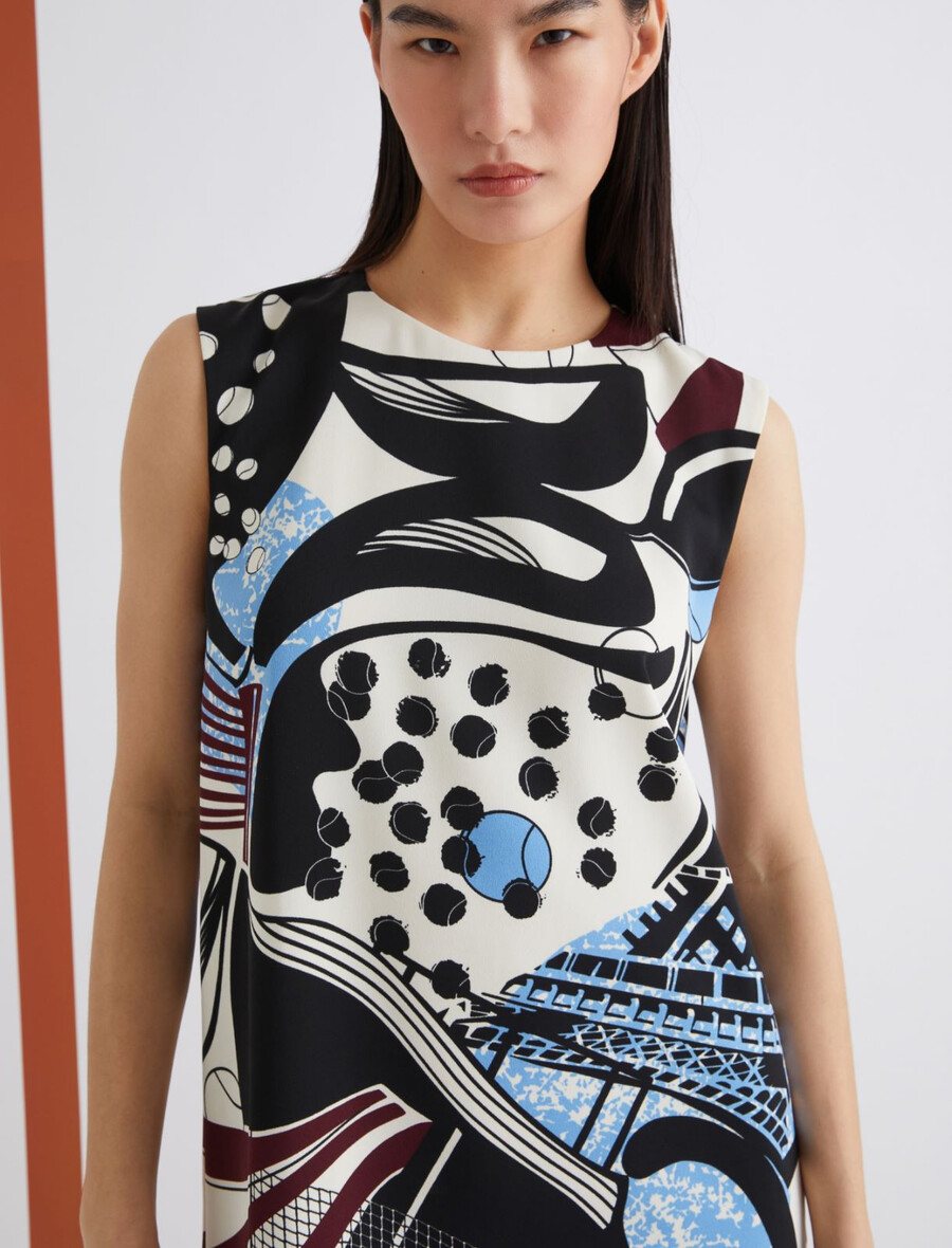 Ärmelloses kleid mit makro-print - wolle weiss