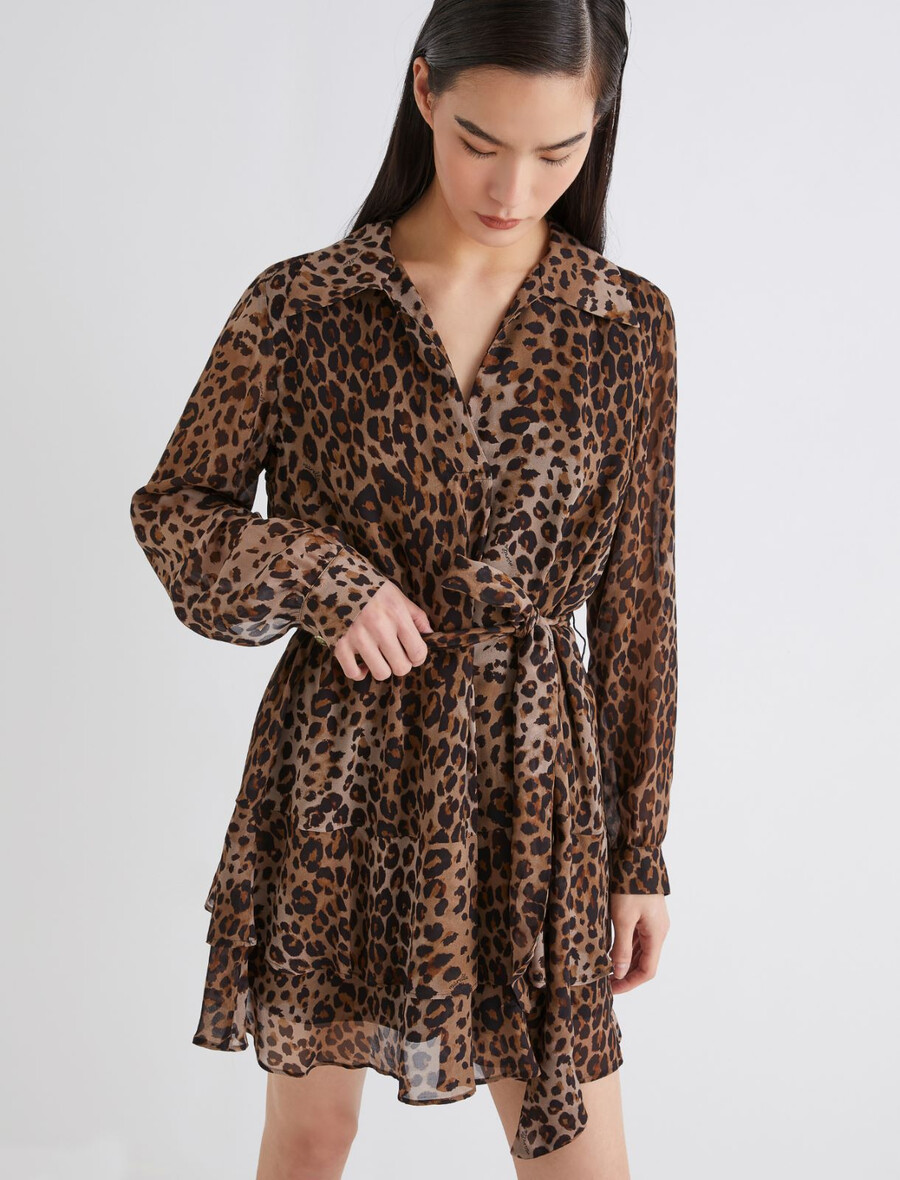 georgette-kleid mit volant - natur