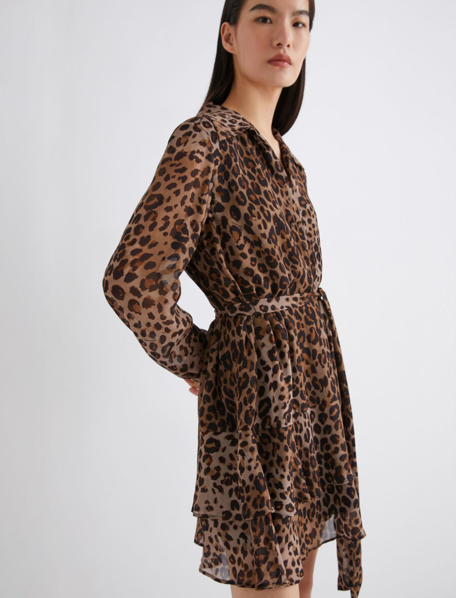 georgette-kleid mit volant - natur