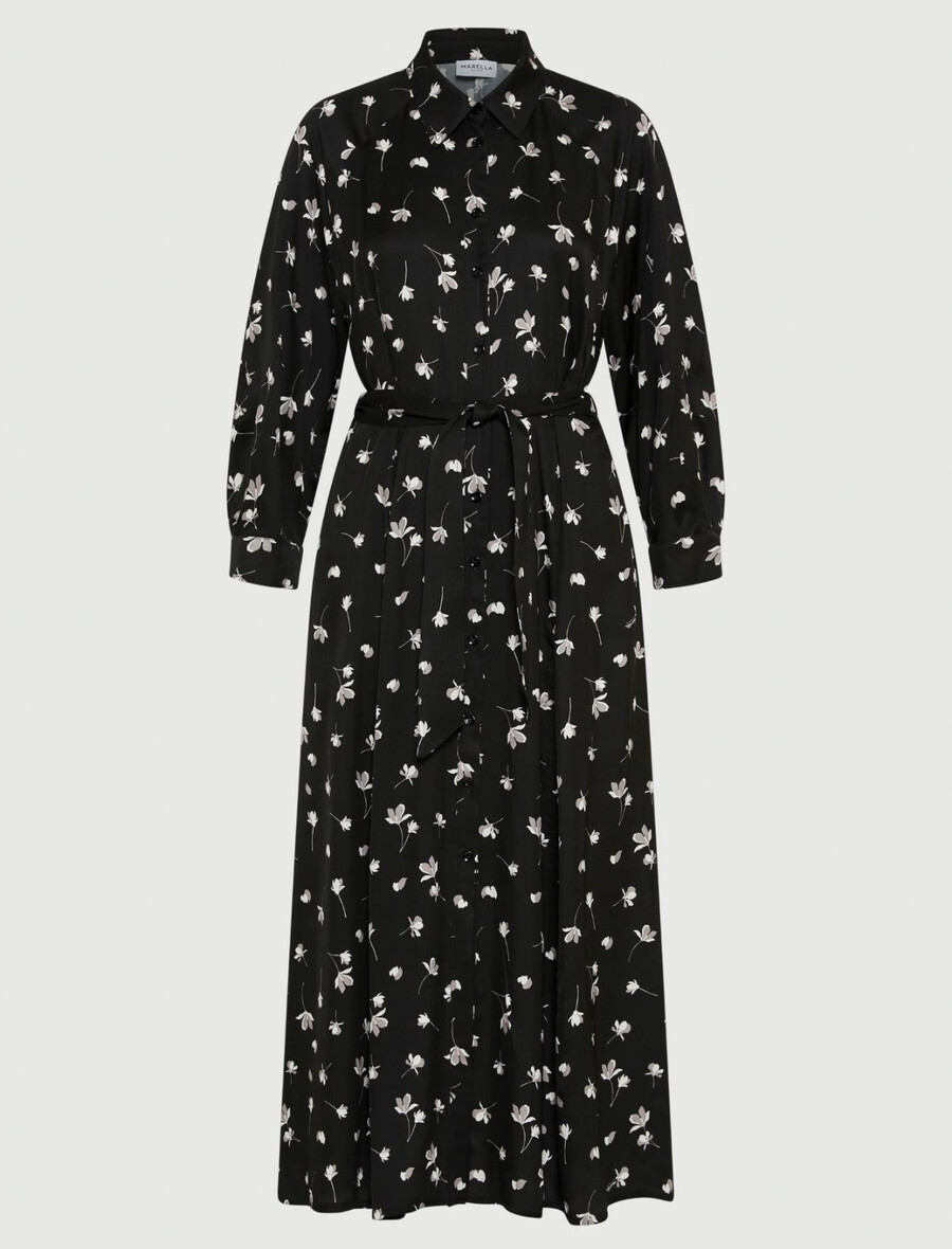 hemdblusenkleid aus bedruckter viskose – schwarz