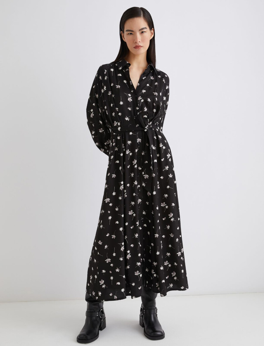 hemdblusenkleid aus bedruckter viskose – schwarz
