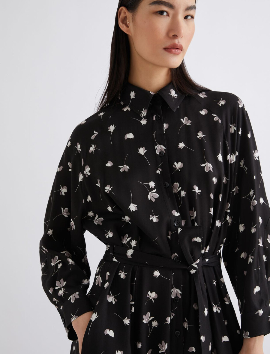 hemdblusenkleid aus bedruckter viskose – schwarz