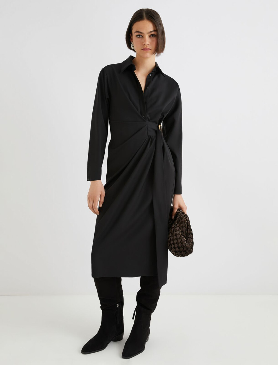 hemdkleid mit seitlicher schnalle - schwarz
