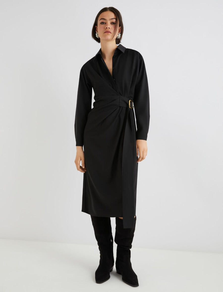 hemdkleid mit seitlicher schnalle - schwarz