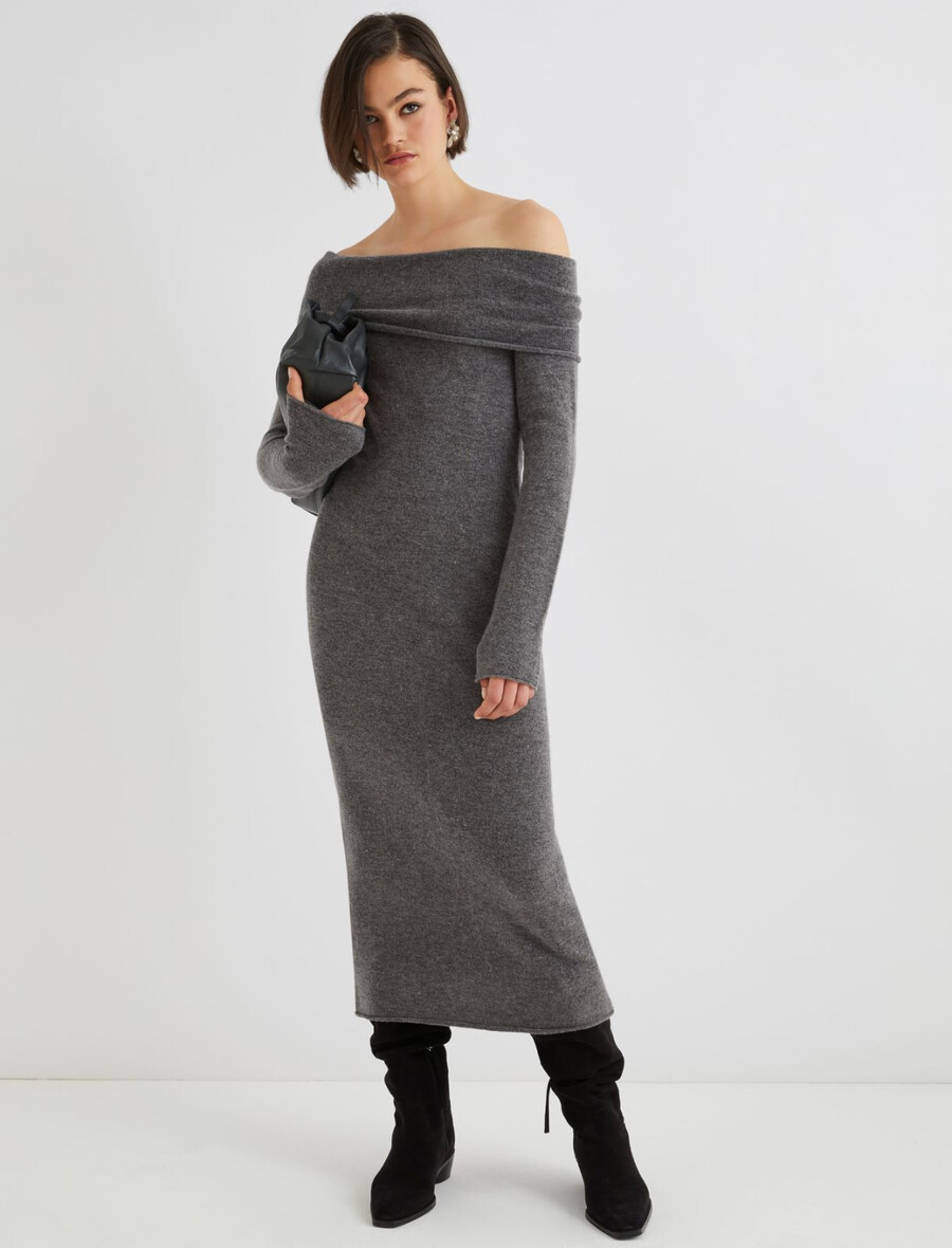 merino-strickkleid - melange grau